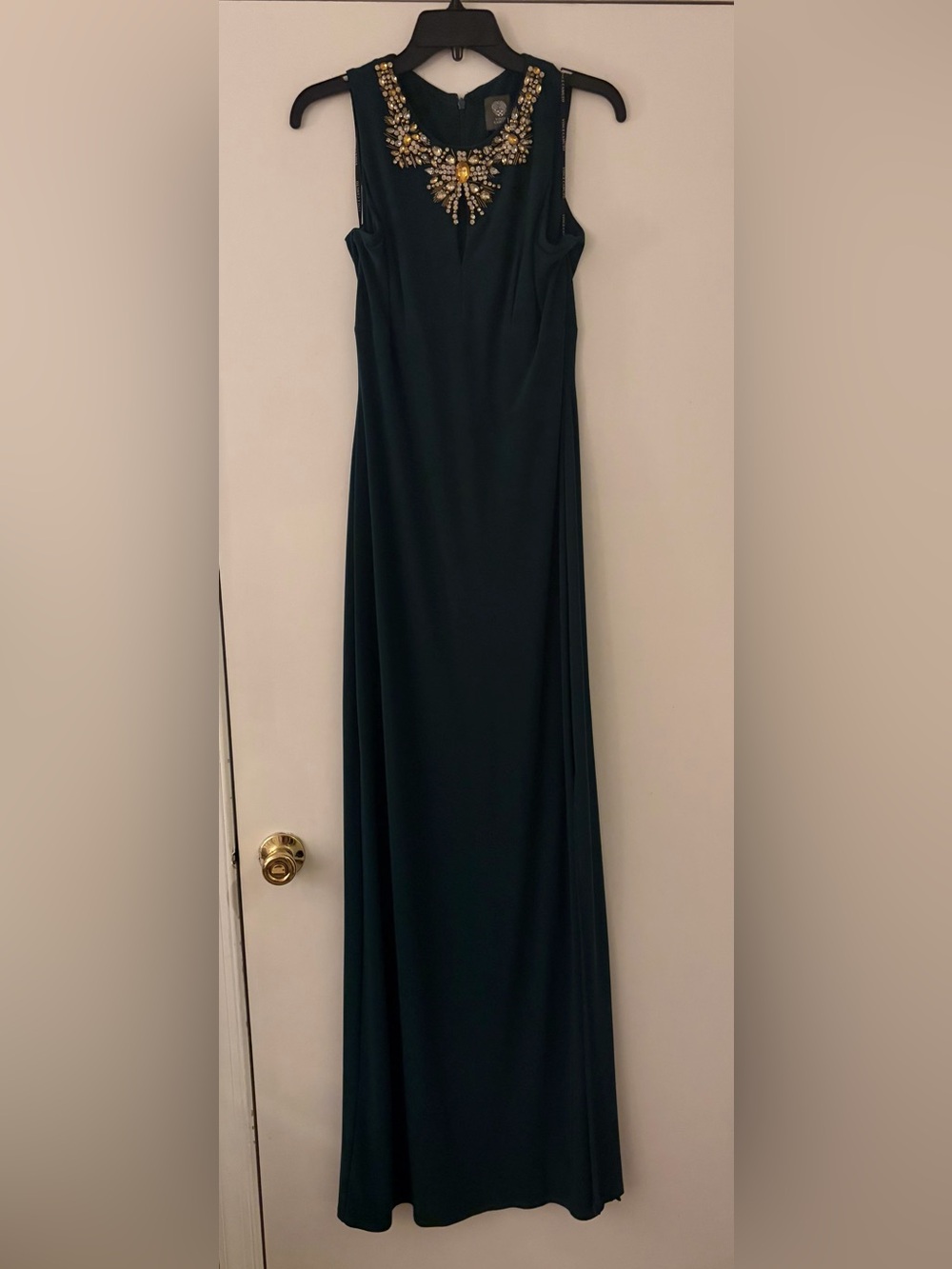 Vince Camuto Teal Green Embellished Neckline Dress